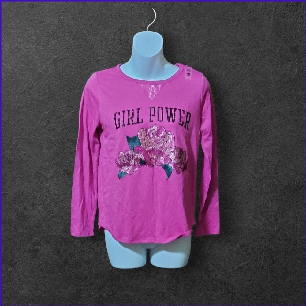 NWT Girl's Place Fuchsia 'Girl Power' Long Sleeve Tee ~sz XXL(16)